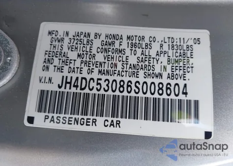 2006 Acura Rsx Type S from USA, damaged, VIN JH4DC53086S008604